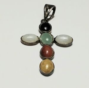 925 Silver Multi Stone Cross Pendant